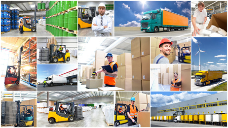 Menschen und Berufe in der Logistik- und Transportbranche // collage with jobs in industry, transport and logistics