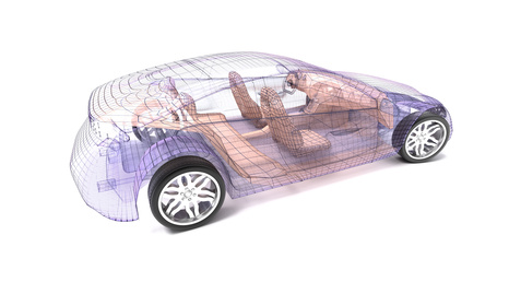 Transparent car design, wire model.3D illustration. My own car design.